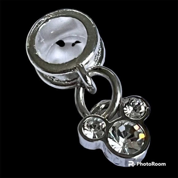 Vtg Disney Mickey Mouse Charm European Bead Slider SilverPlated Austrian Crystal - Picture 5 of 10